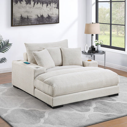 Upholstered Chaise Lounge With Cup Holders USB Port And Pillows Home Essentials