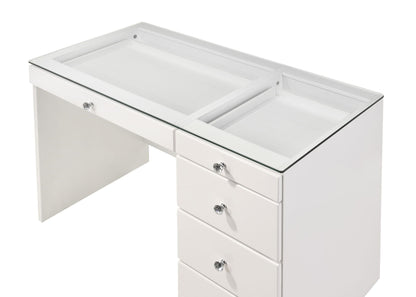 Morgan - Vanity Desk With Glass Top, LED Luxo Mirror & Stool - White Crown Mark