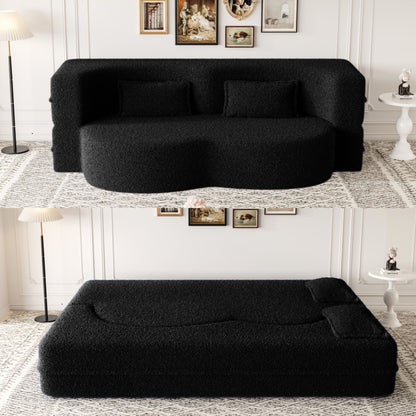 Modern Floor Sofa, With 2 Pillows, Convertible Teddy Fabric Foam Filled Bed Home Essentials