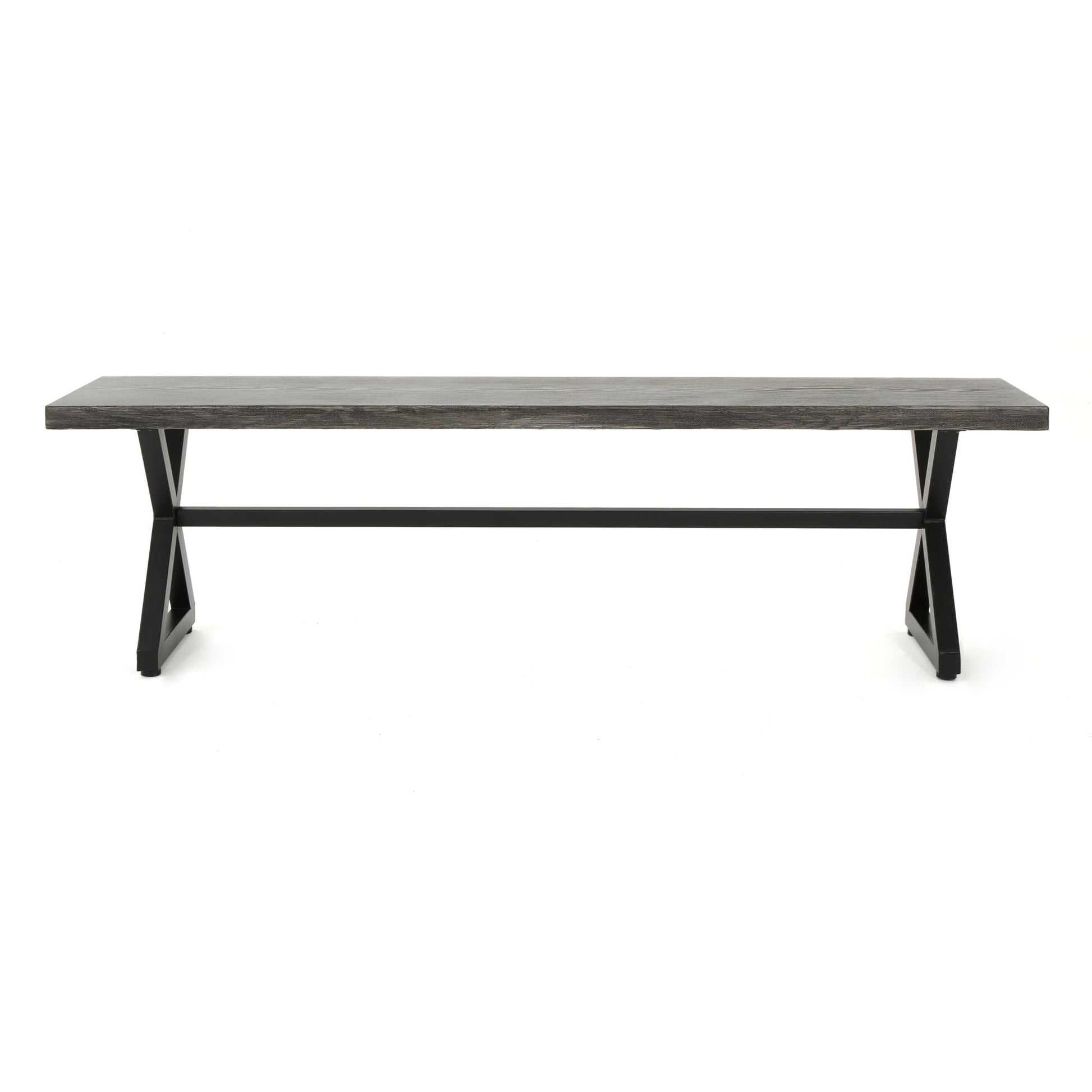 Modern Aluminum Outdoor Dining Bench With X Base Noble House