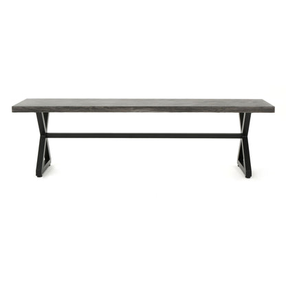 Modern Aluminum Outdoor Dining Bench With X Base Noble House