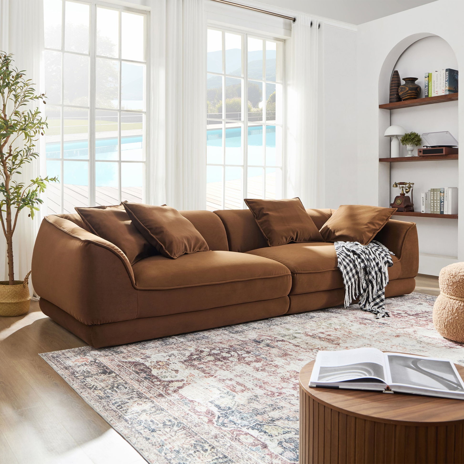 Nordic Modern Sofa With Removable Pillowcase, High Density Sponge Filling, 4 Throw Pillows Home Essentials
