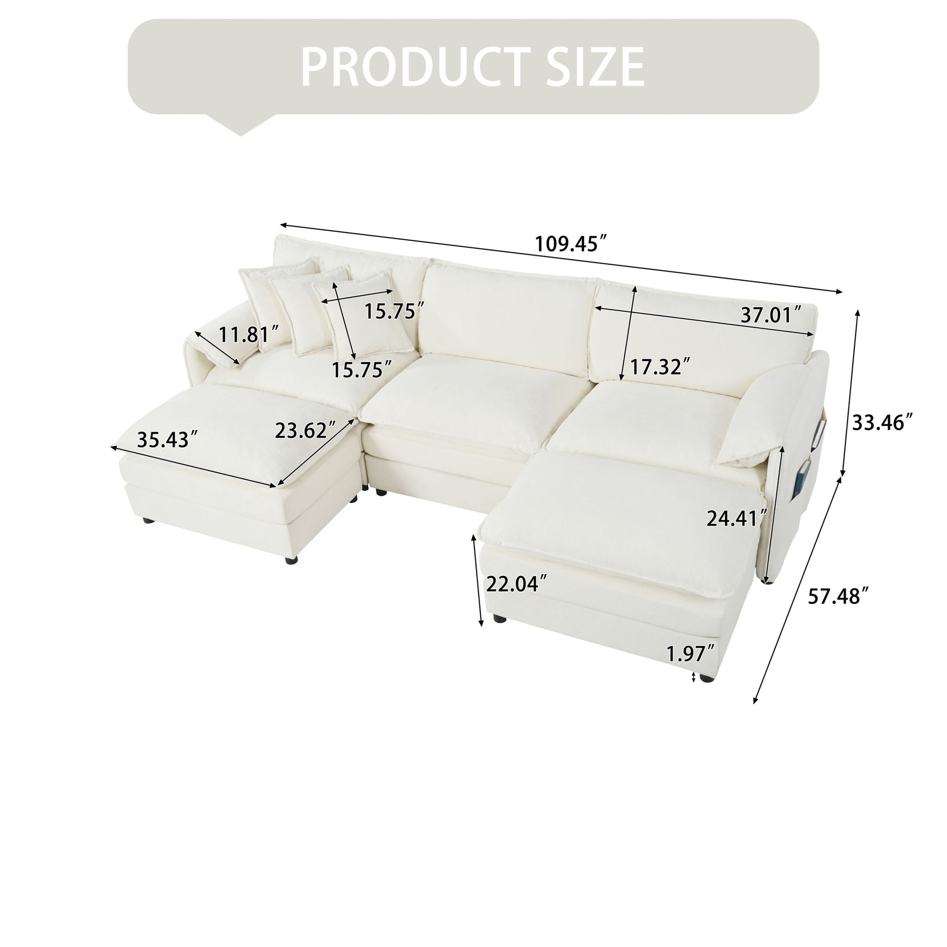 Modern Comfy Deep Seat Modular Sectional Sofa Cloud Couch With Ottoman Home Essentials