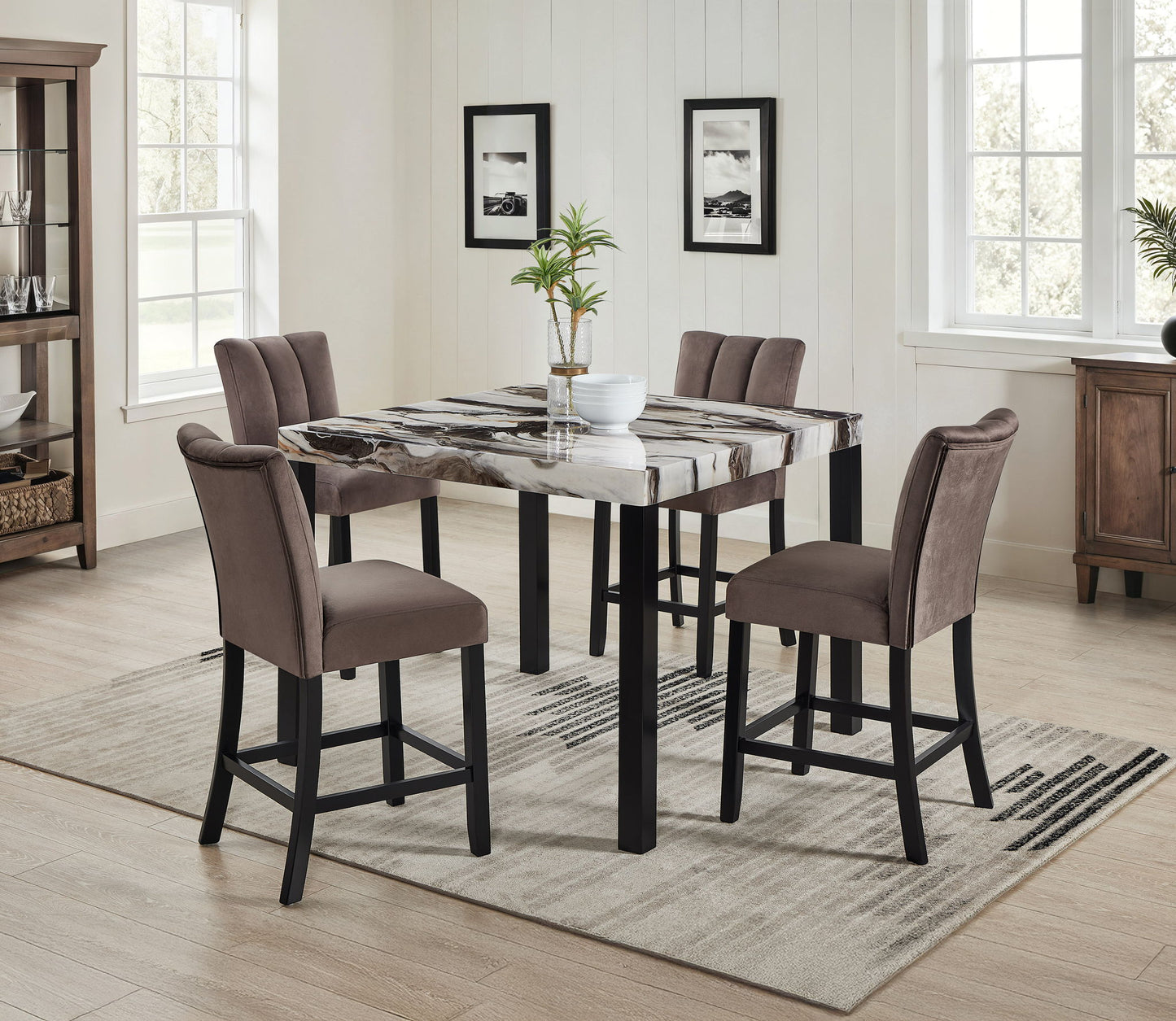 Vega - 5 Piece Counter Dining Room Set - Gray / Black Crown Mark