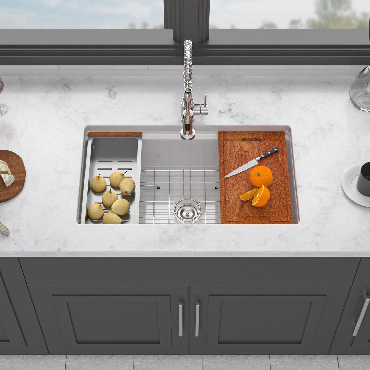 Undermount Workstation Single Bowl Porcelain Ceramic Kitchen Sink Daily Nest