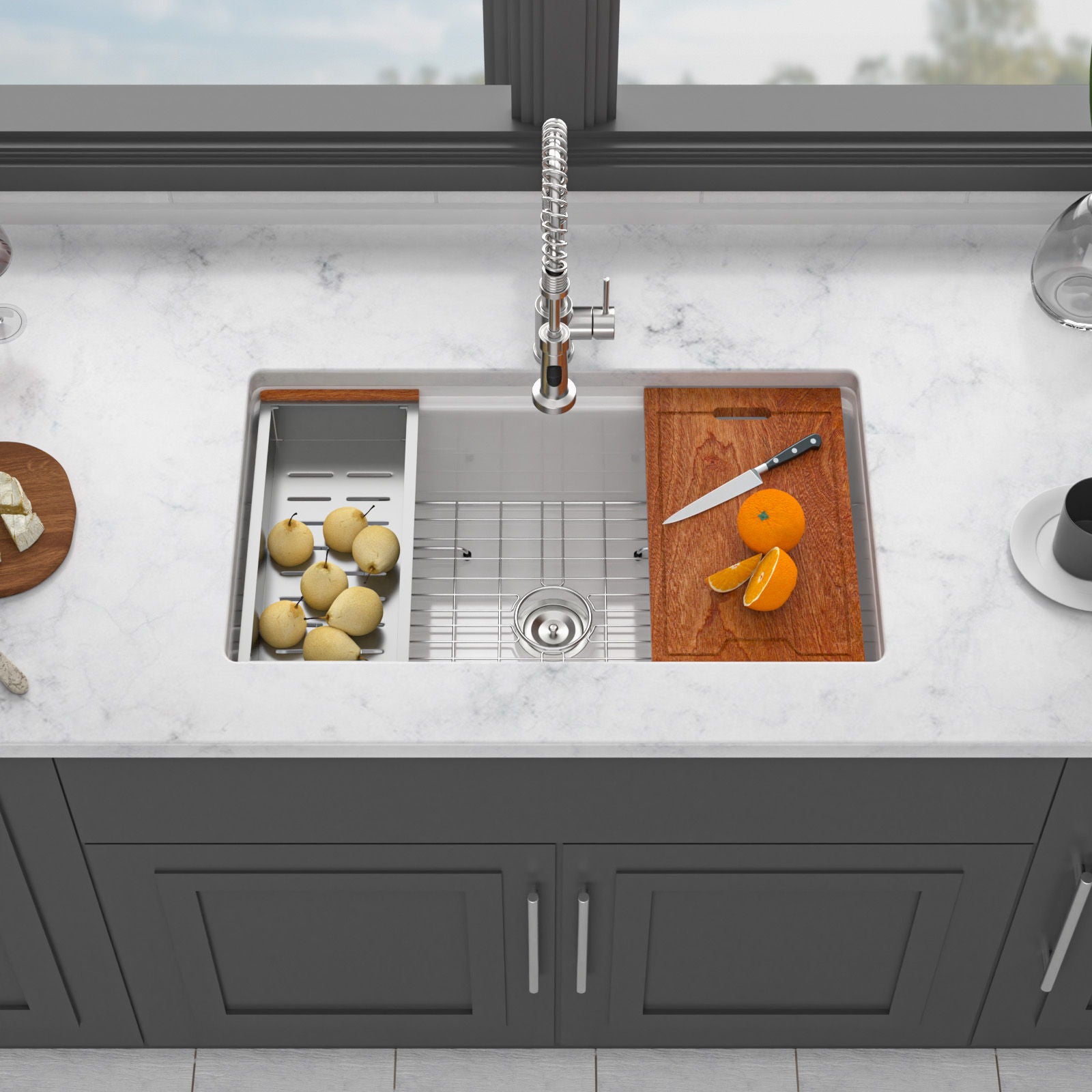 Undermount Workstation Single Bowl Porcelain Ceramic Kitchen Sink Daily Nest