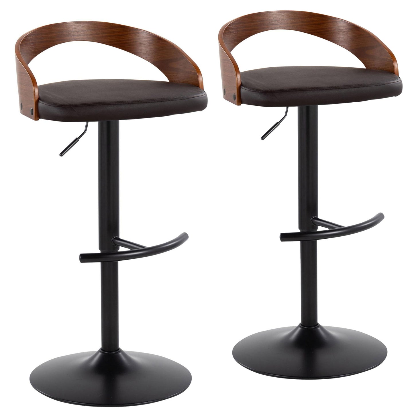 Grotto - Contemporary Adjustable Barstool With Swivel With Rounded T Footrest (Set of 2) Lumi Source