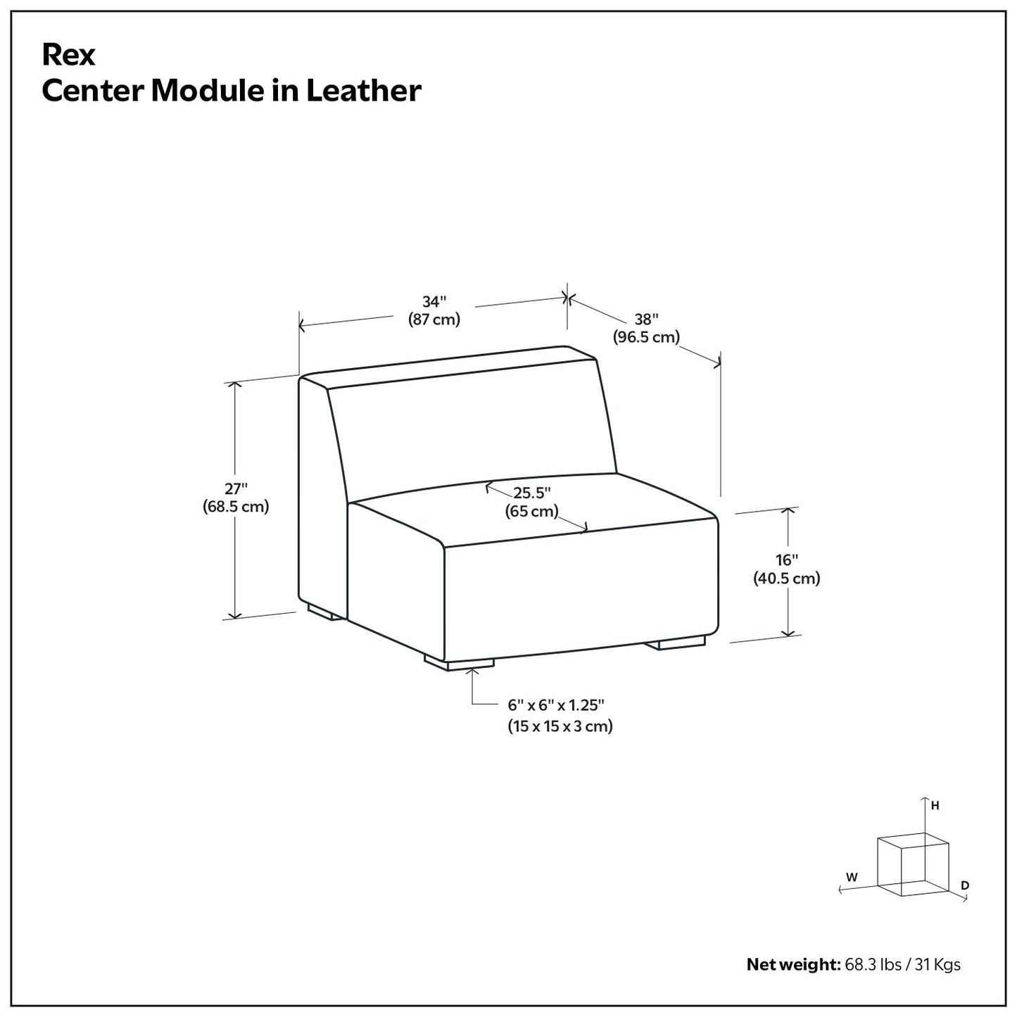 Rex - Center Sofa Module Simpli-Home