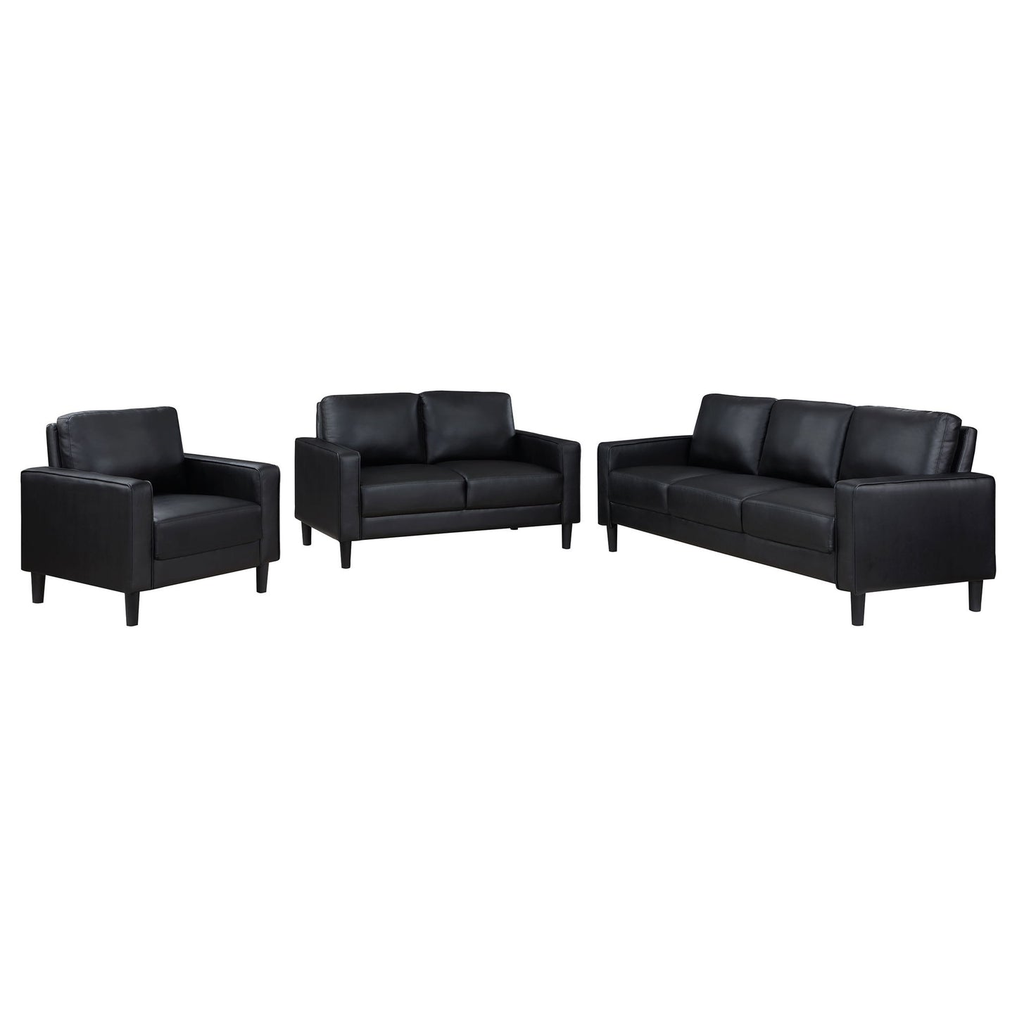 Weld 3 Piece Upholstered Track Arm Sofa Set - Black Furniture Max