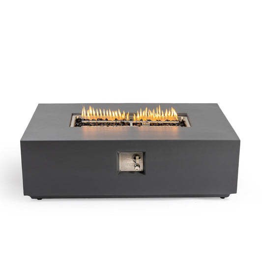 Volon - Rectangular Fire Pit Table, Propane Powered, 50,000 BTU - Light Gray LSI Patio Furniture
