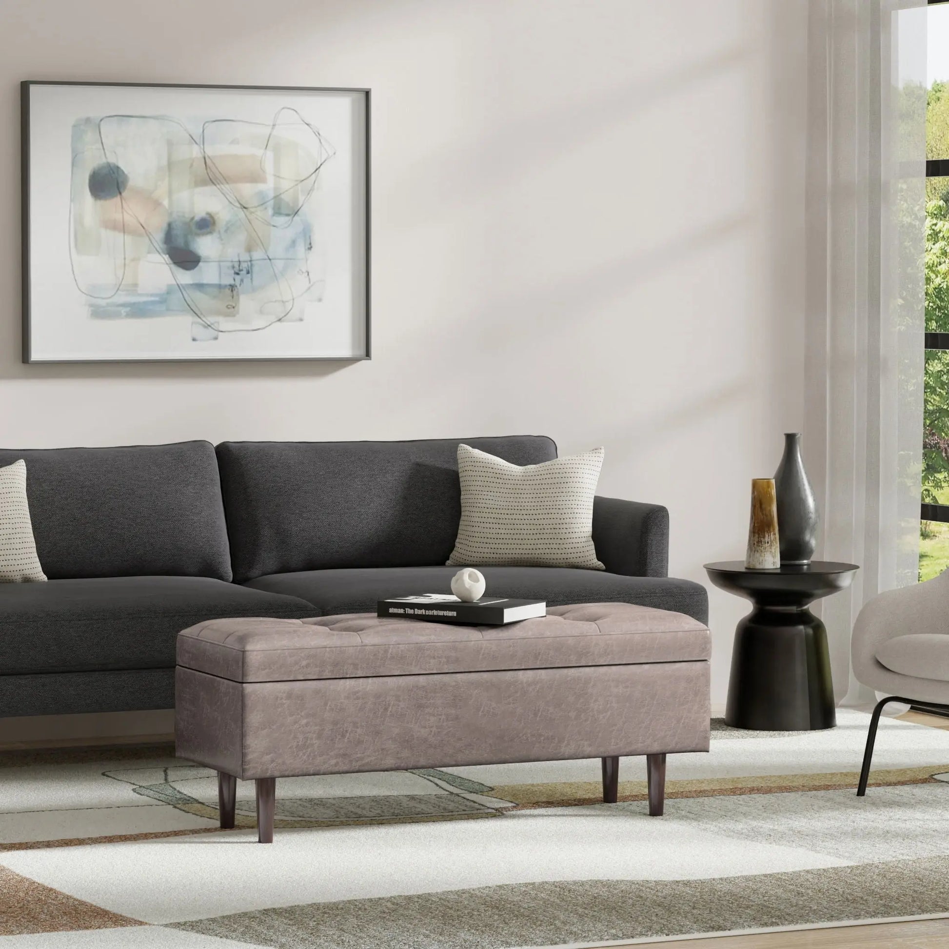 Shay - Large Square Coffee Table Storage Ottoman Mid-Century Style Simpli-Home