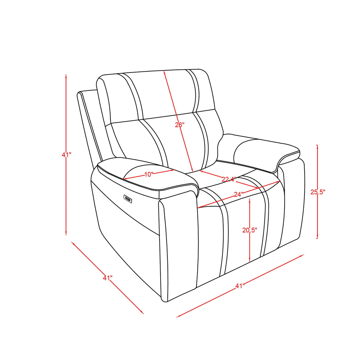 Gary - Power Recliner With Power Recline Motion, Pillow Top Arms, Hidden Cupholders - Black Global Furniture USA