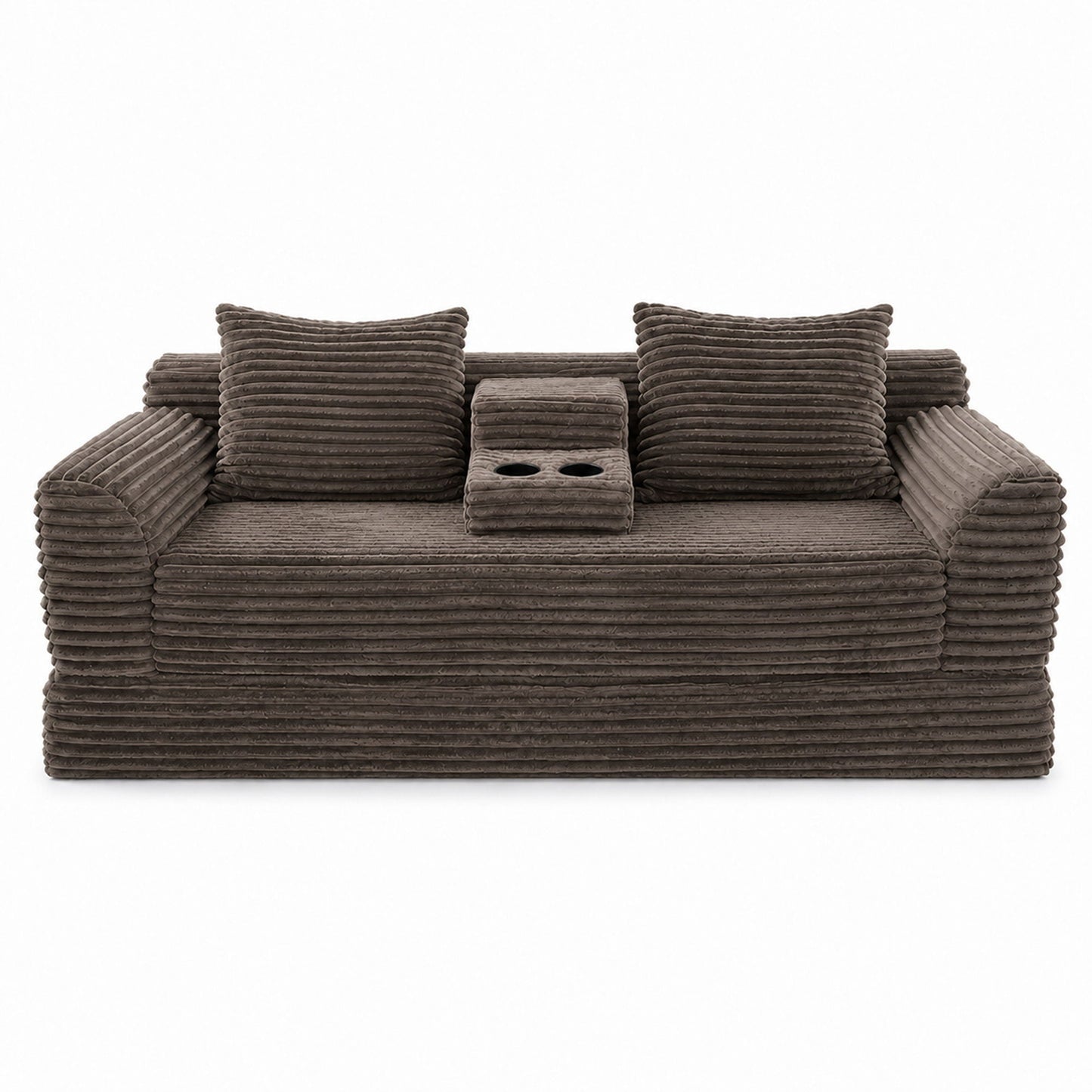 Soft Striped Convertible Sofa Bed, Dual Use Lounge Couch With Cup Holders And Pillows Home Essentials