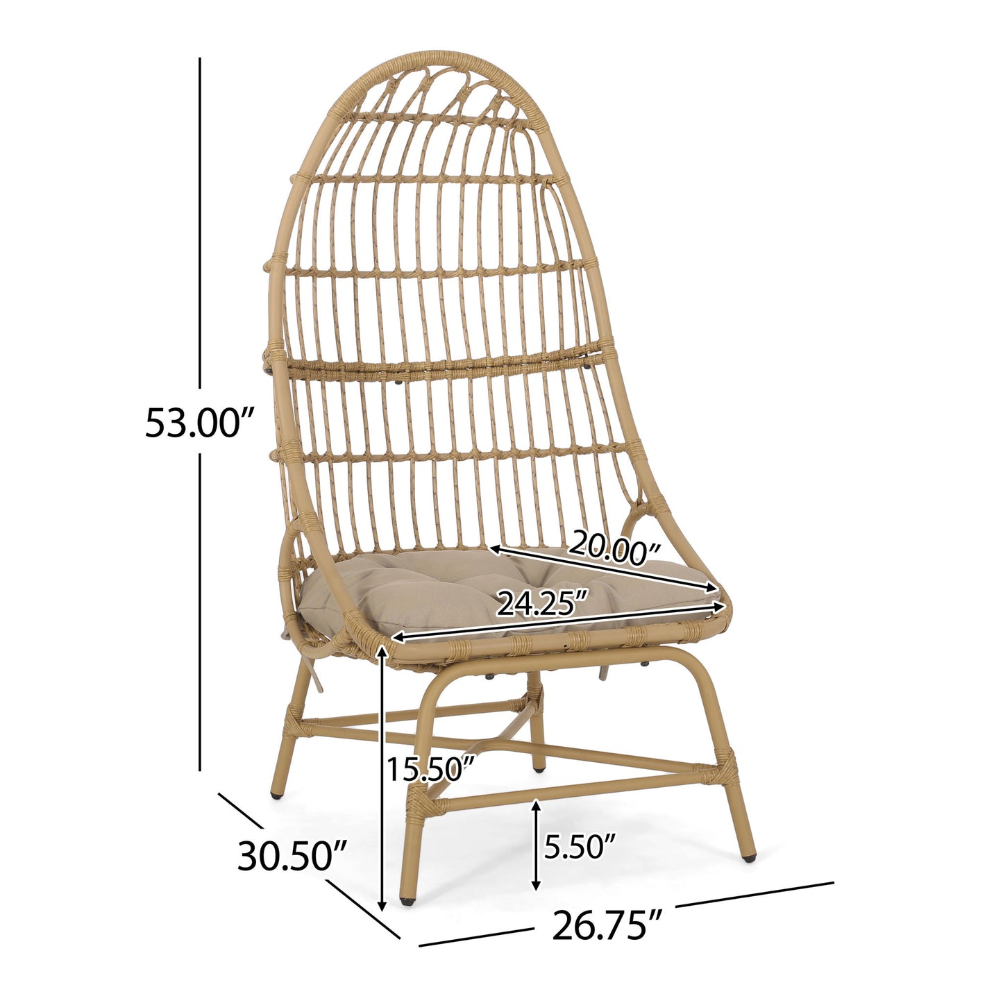 Outdoor Accent Chair With Basket Shape - Light Brown Noble House