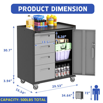 Sturdy Metal Tool Storage Cabinet With Wheels Durable Garage, Office & Home Organizer Steel Daily Nest