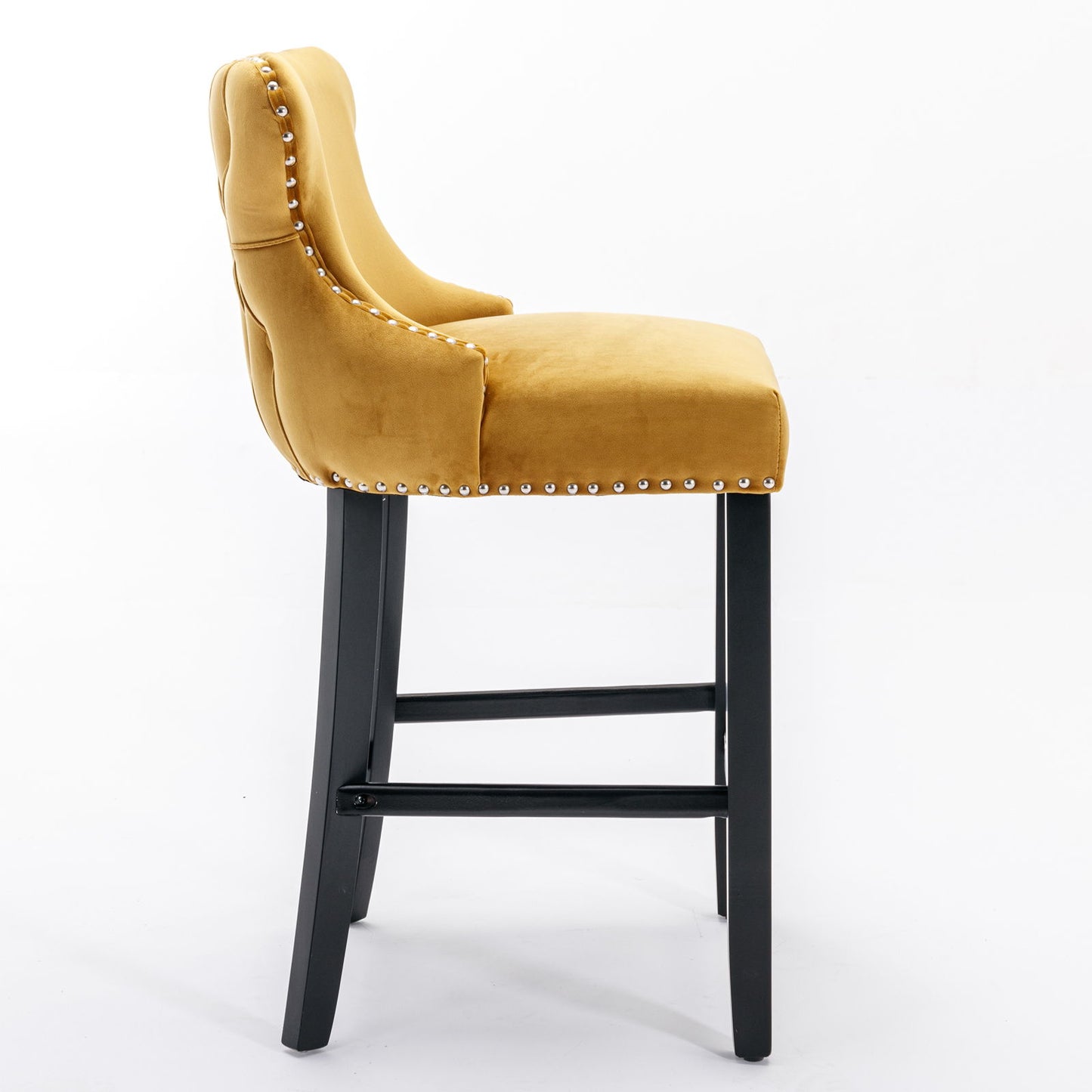 Contemporary Velvet Upholstered Wing-Back Barstools With Button Tufted Decoration And Wooden Legs, And Chrome Nailhead Trim, Leisure Style Bar Chairs, Bar Stools (Set of 4) Home Essentials