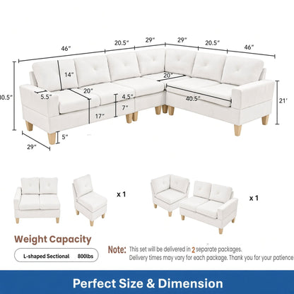 Modular L - Shaped Sectional Sofa 6 Seater 4 Piece Couch With Chaise Home Essentials