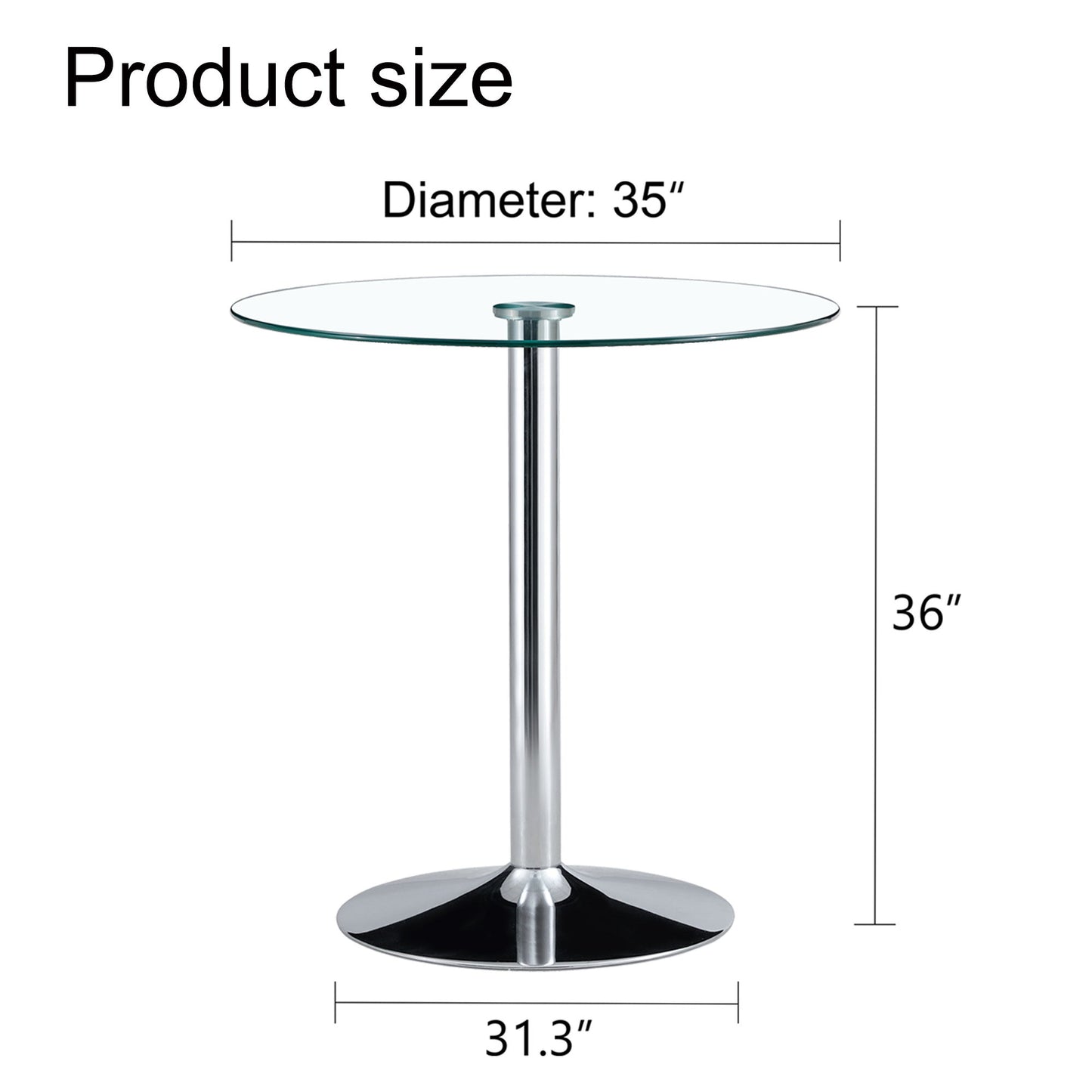 Modern Minimalist Circular Glass Dining Table With Electroplated Metal Legs 35" Diameter - Transparent Home Essentials