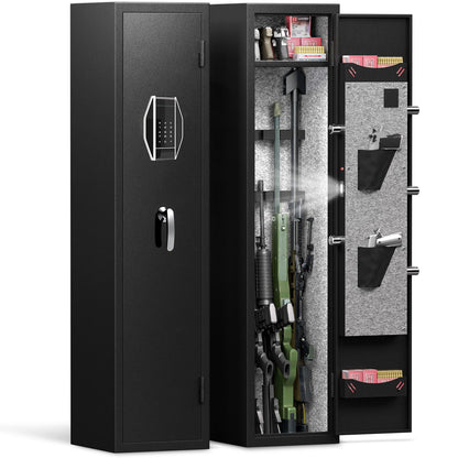 3-4 Gun Safe For Rifles And Pistols, Quick Access Password Gun Safe, High Security Metal Rifle Safe Locker With Removable Shelf And 2 Adjustable Gun Slots - Black