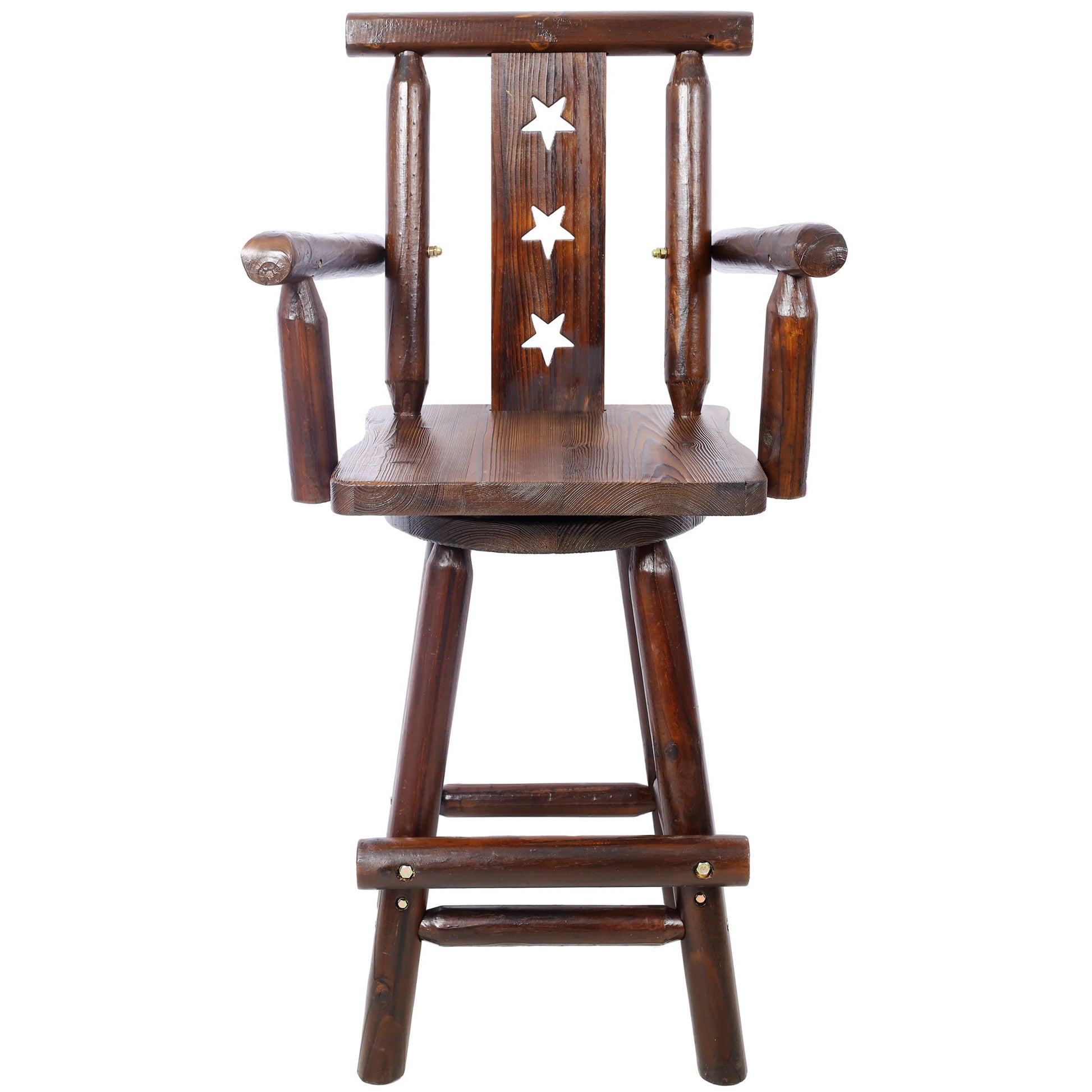 Rustic Tall Bistro Chair Decorative Star Backrest And Footrest, Fir Wood, 4 Foot - Brown Home Essentials