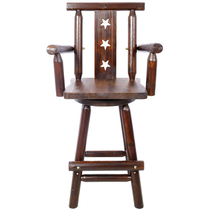 Rustic Tall Bistro Chair Decorative Star Backrest And Footrest, Fir Wood, 4 Foot - Brown Home Essentials
