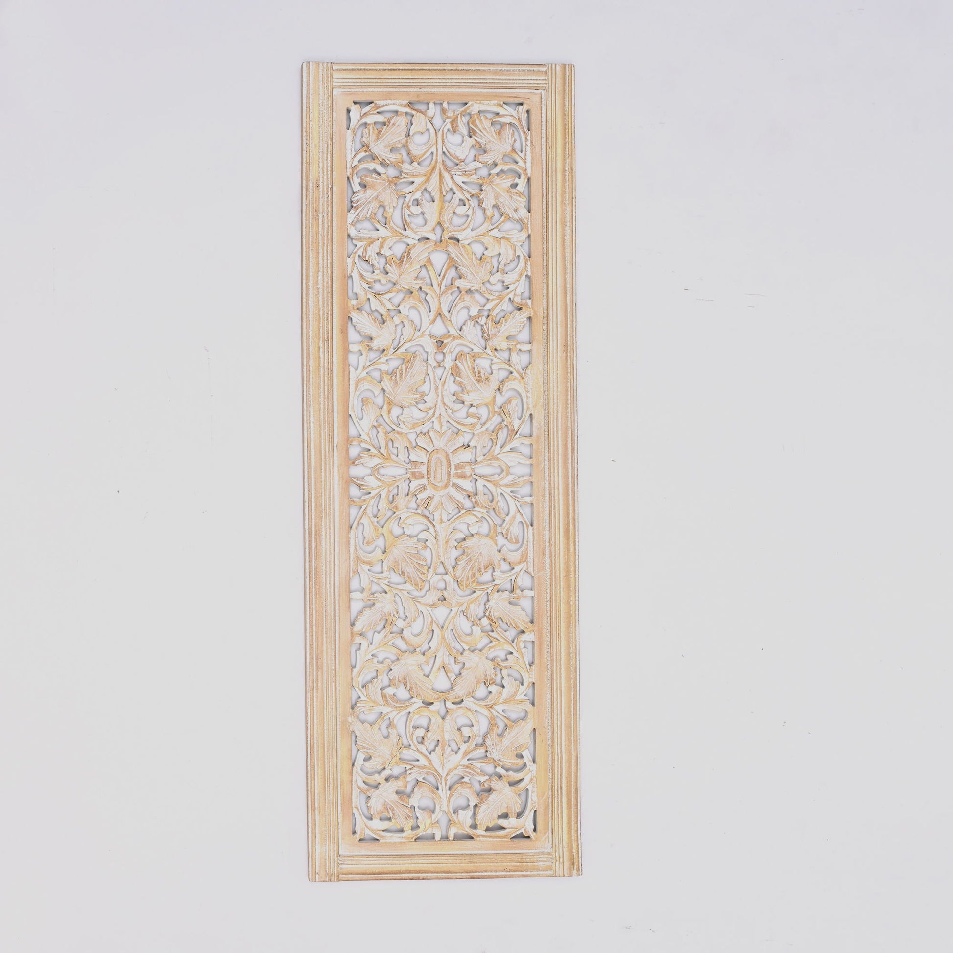Floral Hand Carved Mandala Rectangular Wall Decor Accent - Gold / White Daily Nest