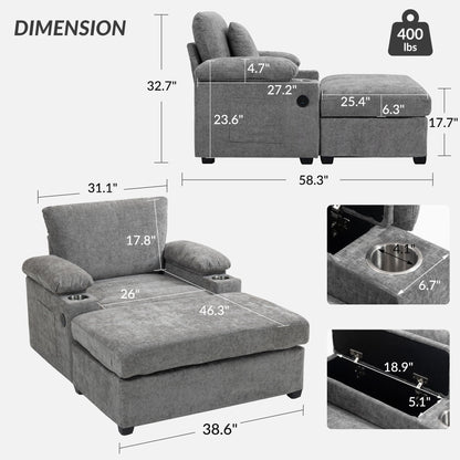Modern Oversized Chair With Ottoman, Cupholders And USB Charging Ports Home Essentials