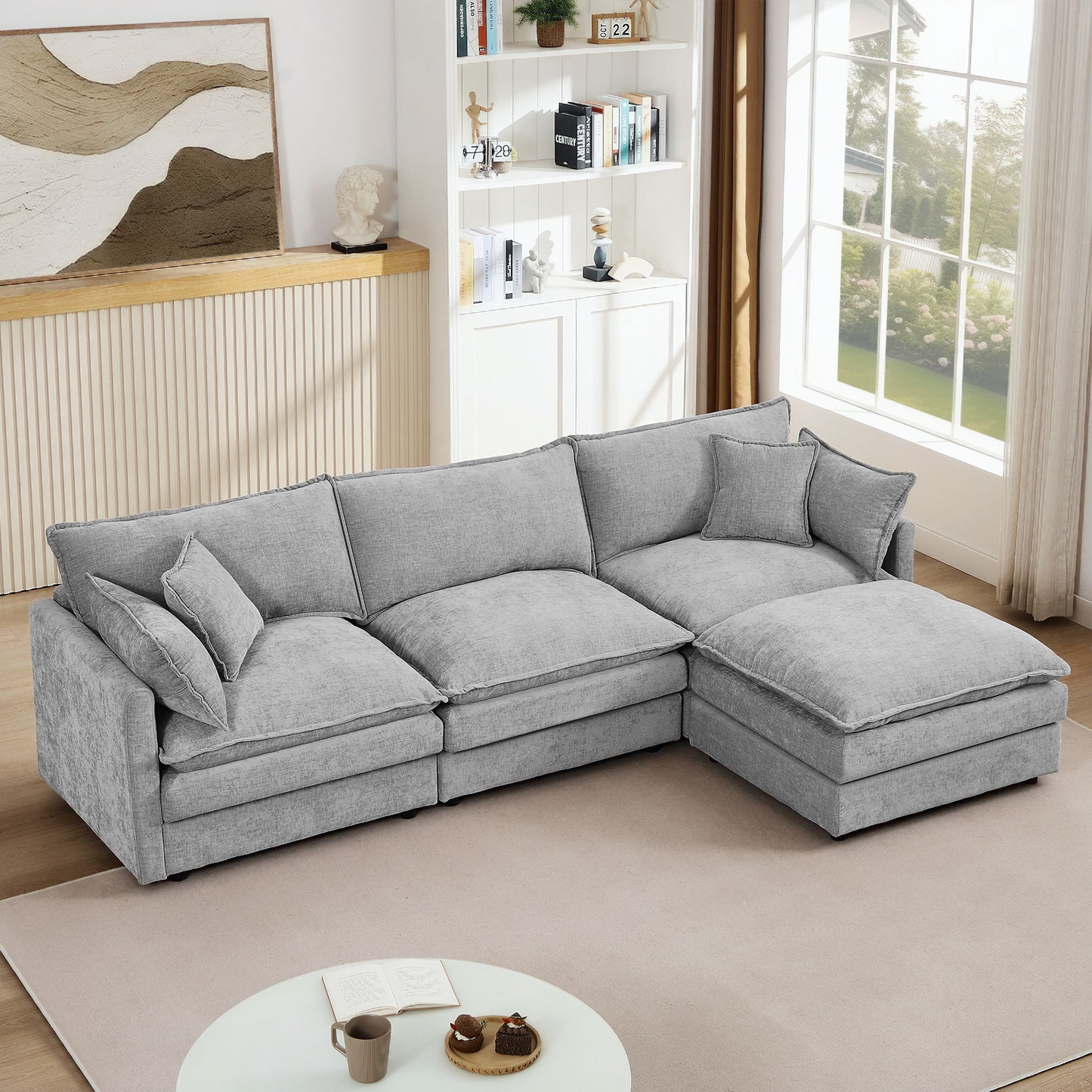 Contemporary Modular Sectional Sofa Set With Movable Ottoman Home Essentials