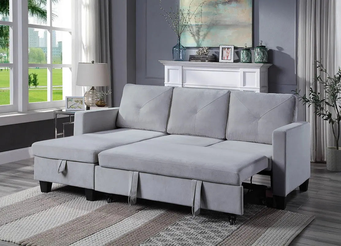 Nova - Velvet Reversible Sleeper Sectional Sofa With Storage Chaise Lilola Home