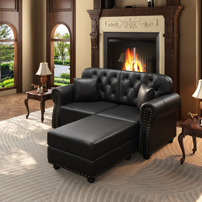 Upholstered Sofa With Nailhead Trim, Rolled Armrests With Ottoman Home Essentials