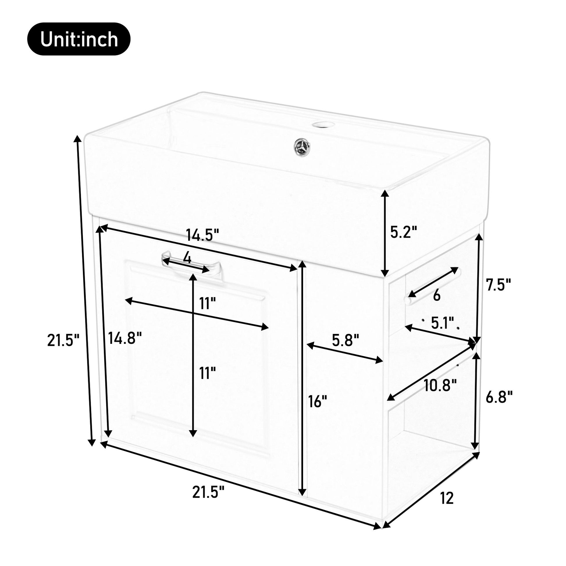 Modern Wall Mounted Bathroom Vanity With Sink, Soft Close Drawer, Adjustable Shelf, Toilet Paper Holder Noble House