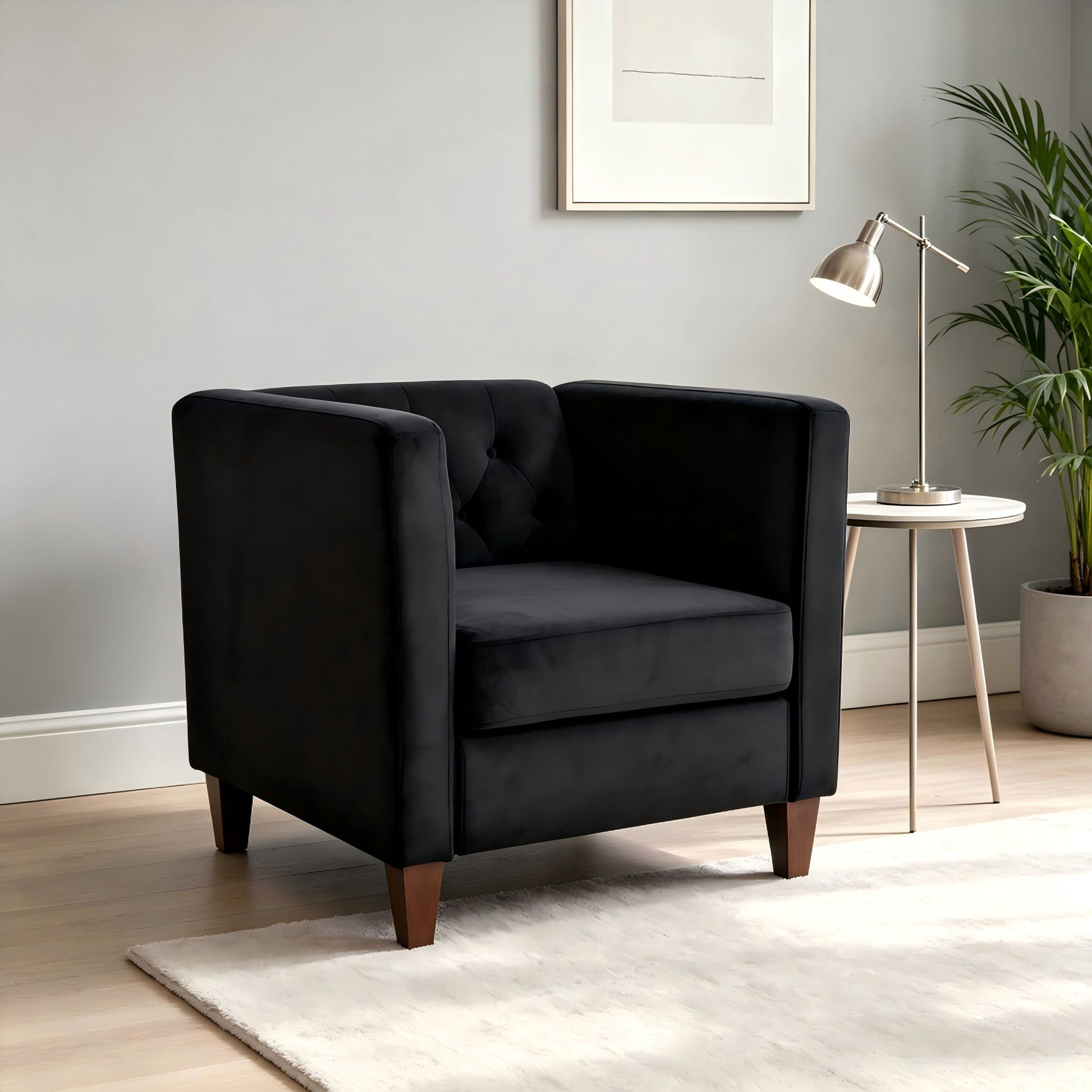 Button Tufted Accent Square Arm Upholstered Chair - Black US Pride
