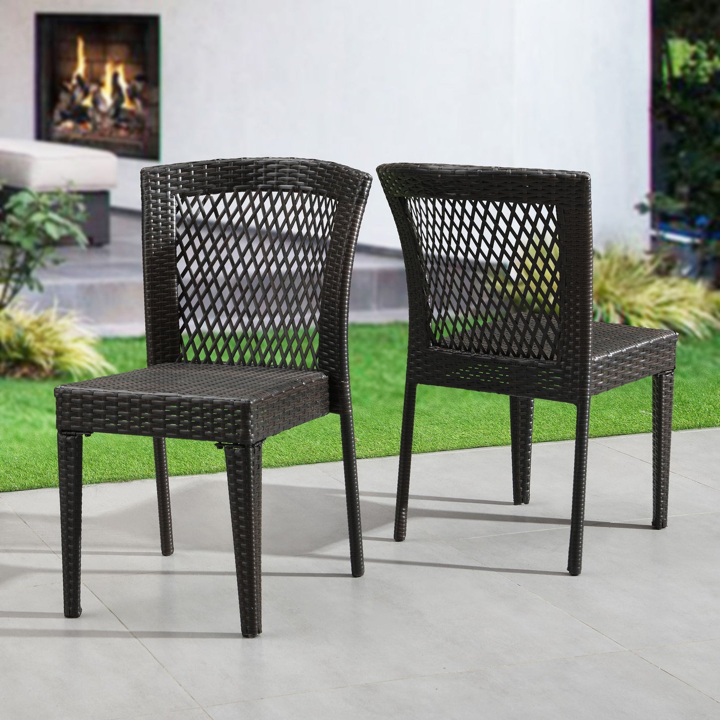 Outdoor Dining Chairs, Stackable Chairs With UV Resistant Frame (Set of 2) - Brown Multi Noble House