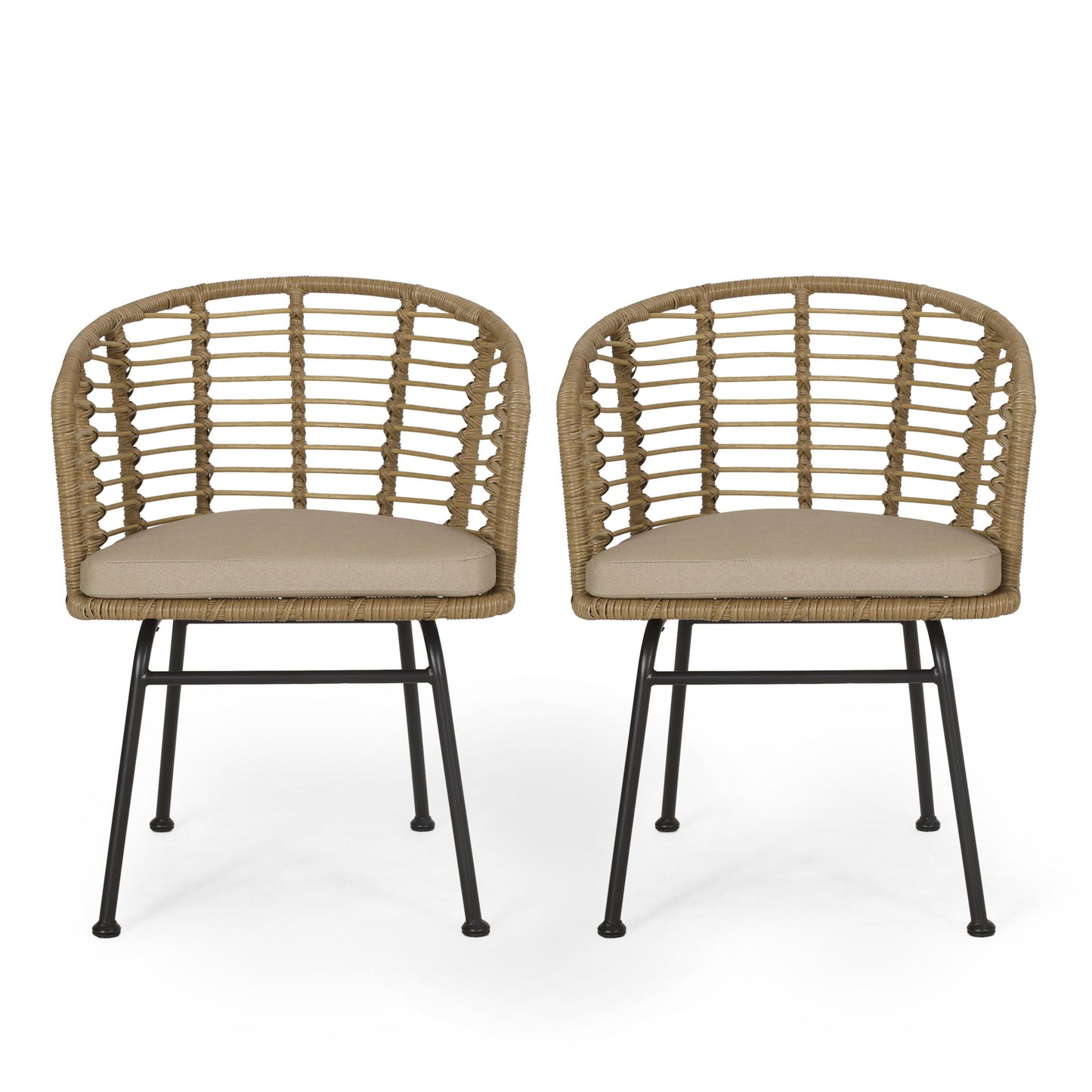 Randy - Modern Wicker Chair With Water Resistant Cushions - Brown / Beige Noble House