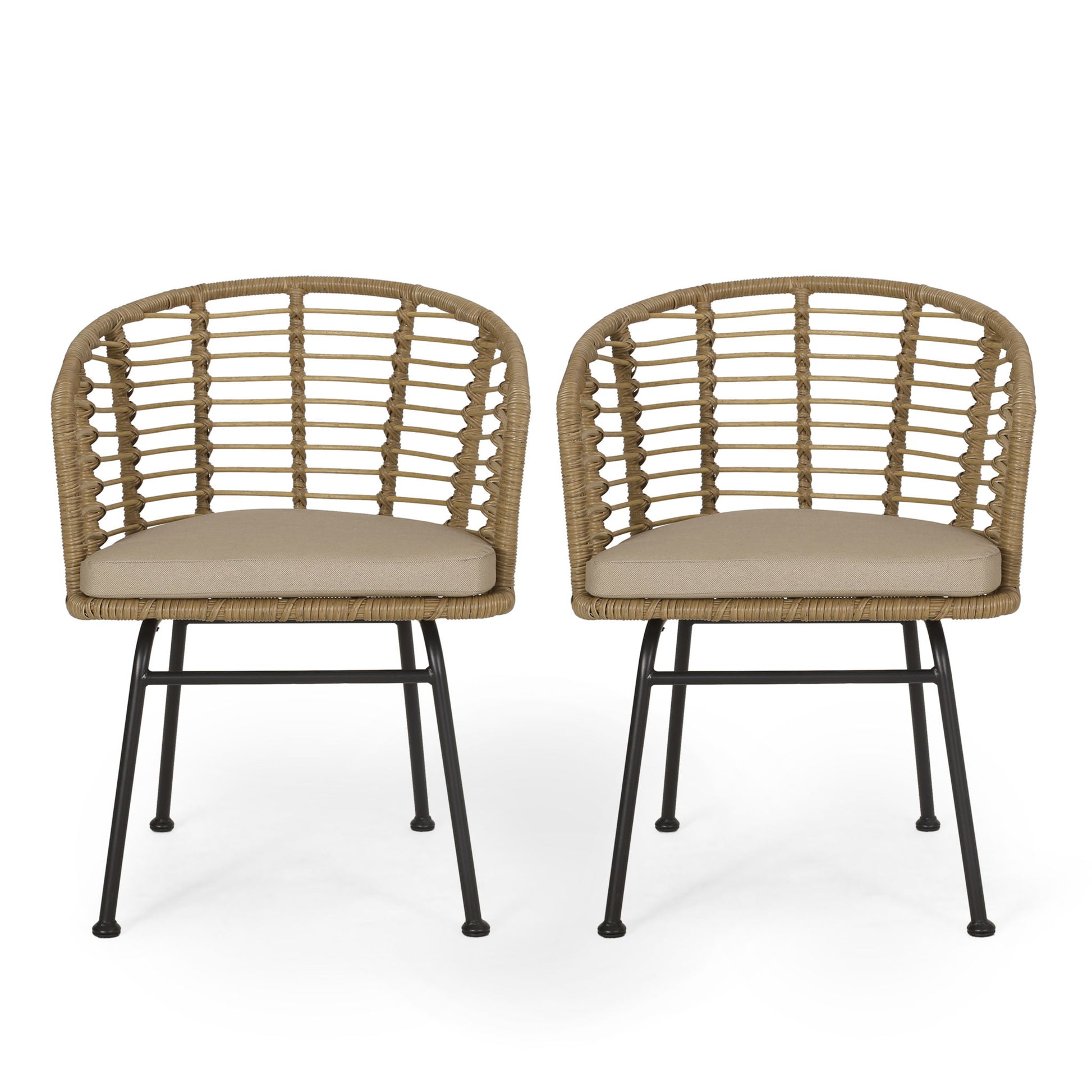 Randy - Modern Wicker Chair With Water Resistant Cushions - Brown / Beige Noble House