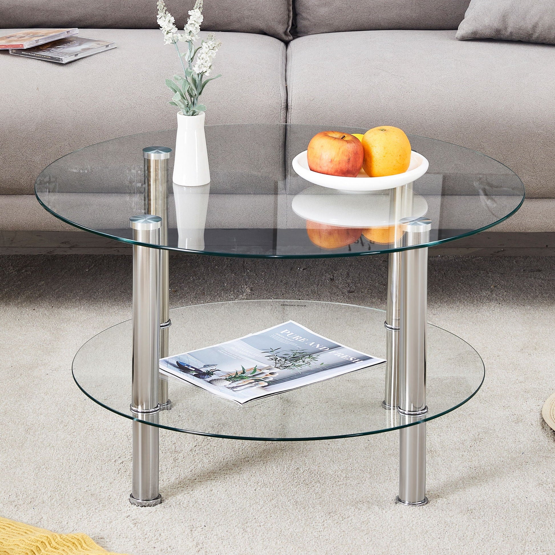 Contemporary Minimalist Double Layer Tempered Glass Coffee Table Home Essentials