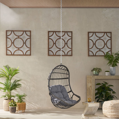 Rustic Hanging Basket Chair With Cushion Noble House