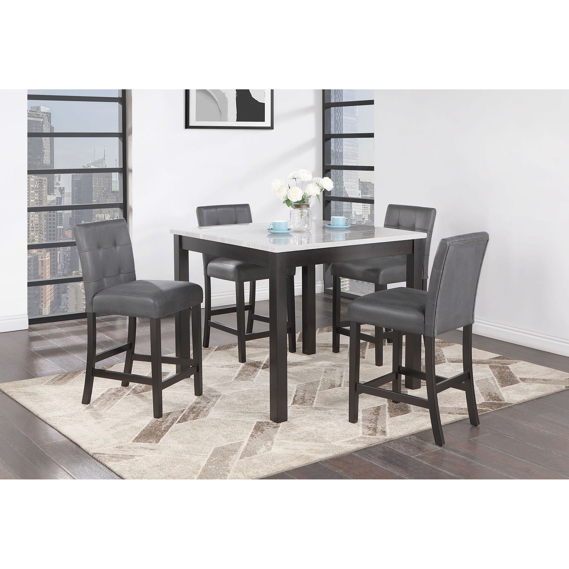 Leon - Bar Table And 4 Bar Stools - Espresso / White Global Furniture USA