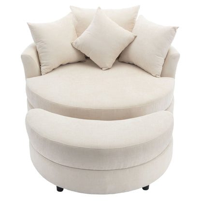 360° Swivel Accent Barrel Chair With Storage Ottoman & 4 Pillows, Modern Chenille Leisure Chair Round Accent For Living Room Hearth and Haven