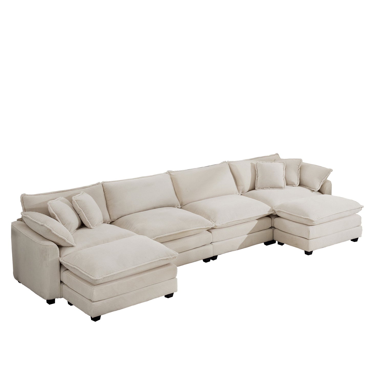 Modern Oversized Modular Cushion Sofa With Ottoman, Low Back, Deep Seating Sofa Set Home Essentials