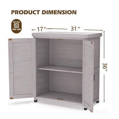 Rustic Cedar Wood Potting Bench With Storage Cabinet And Metal Top For Outdoor Patio - Gray Home Essentials