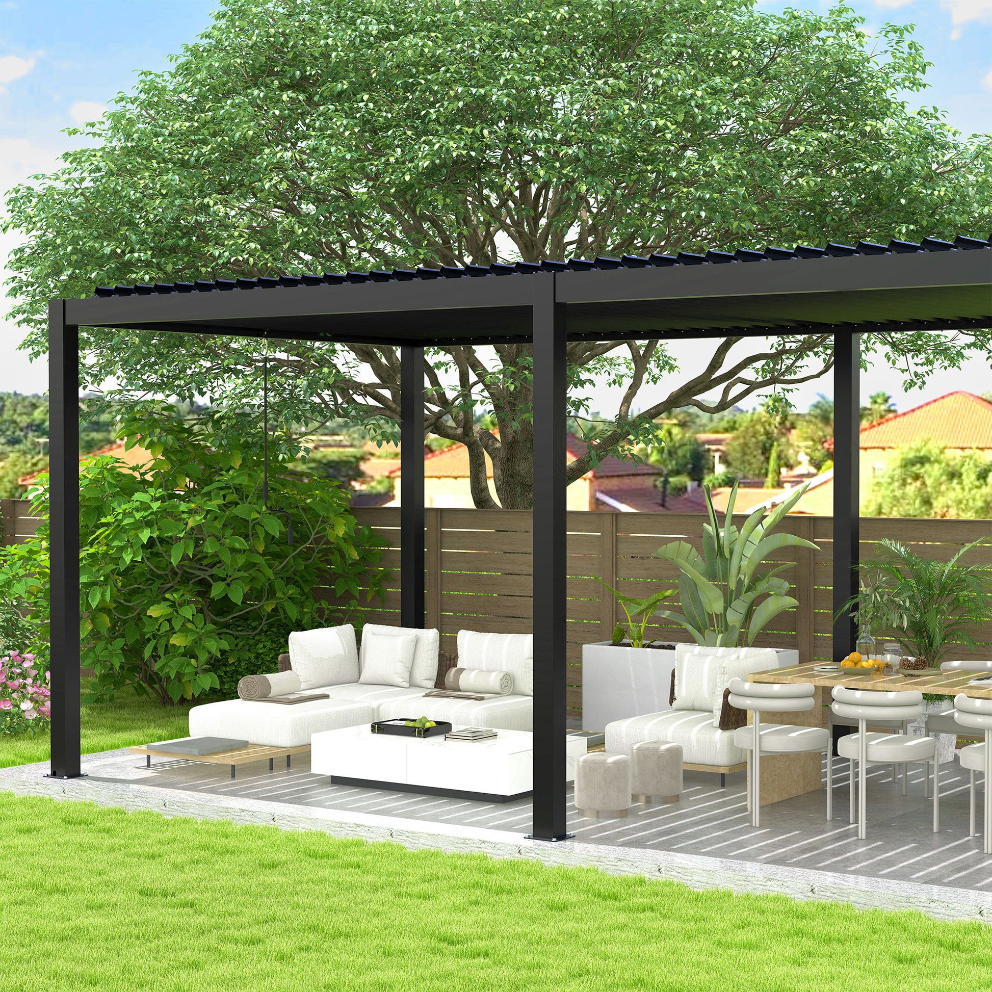 Louver Pergola Steel Louvers & Frame - Black Home Essentials