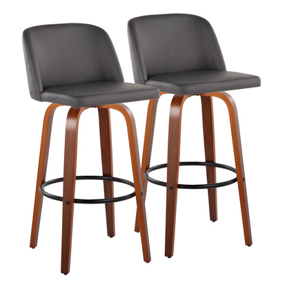 Toriano - Mid Century Modern Fixed Height Barstool Swivel And Round Footrest (Set of 2) Lumi Source