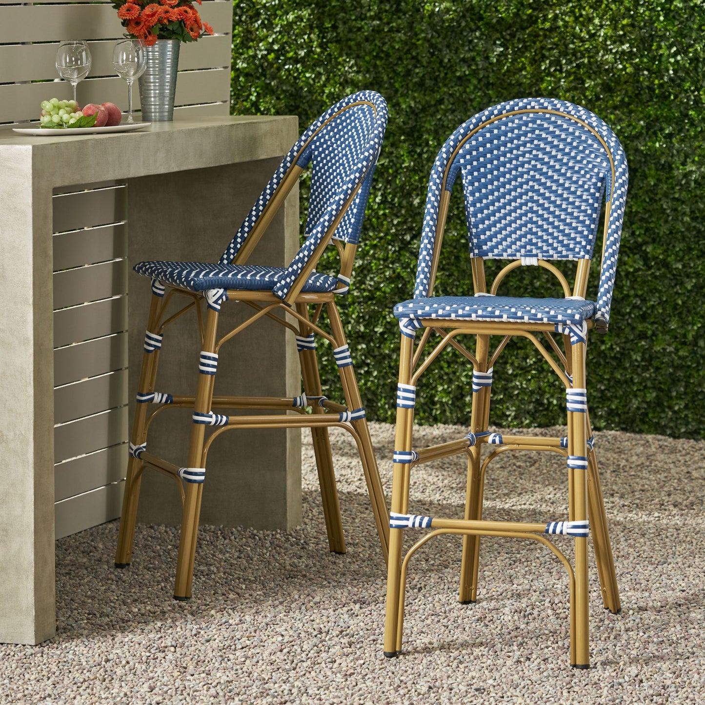 Outdoor Pe Rattan French Barstool Set Noble House