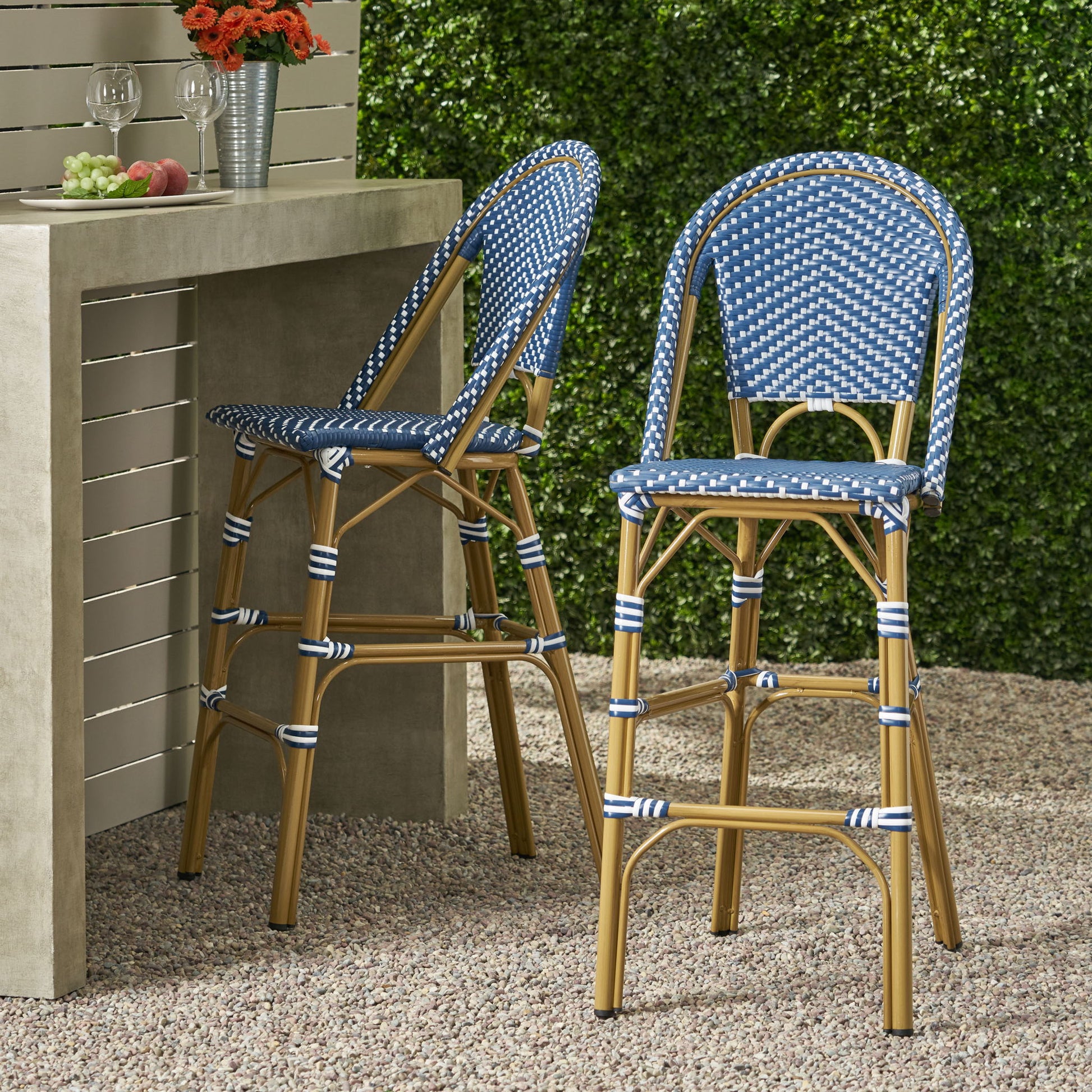 Outdoor Pe Rattan French Barstool Set Noble House
