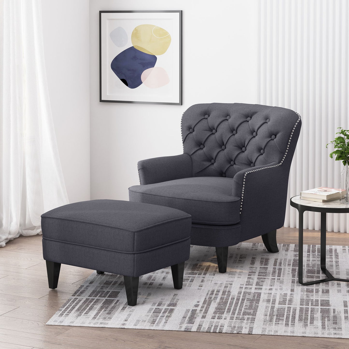 Enchante - Living Room Set With Tufted Back Club Chair And Ottoman