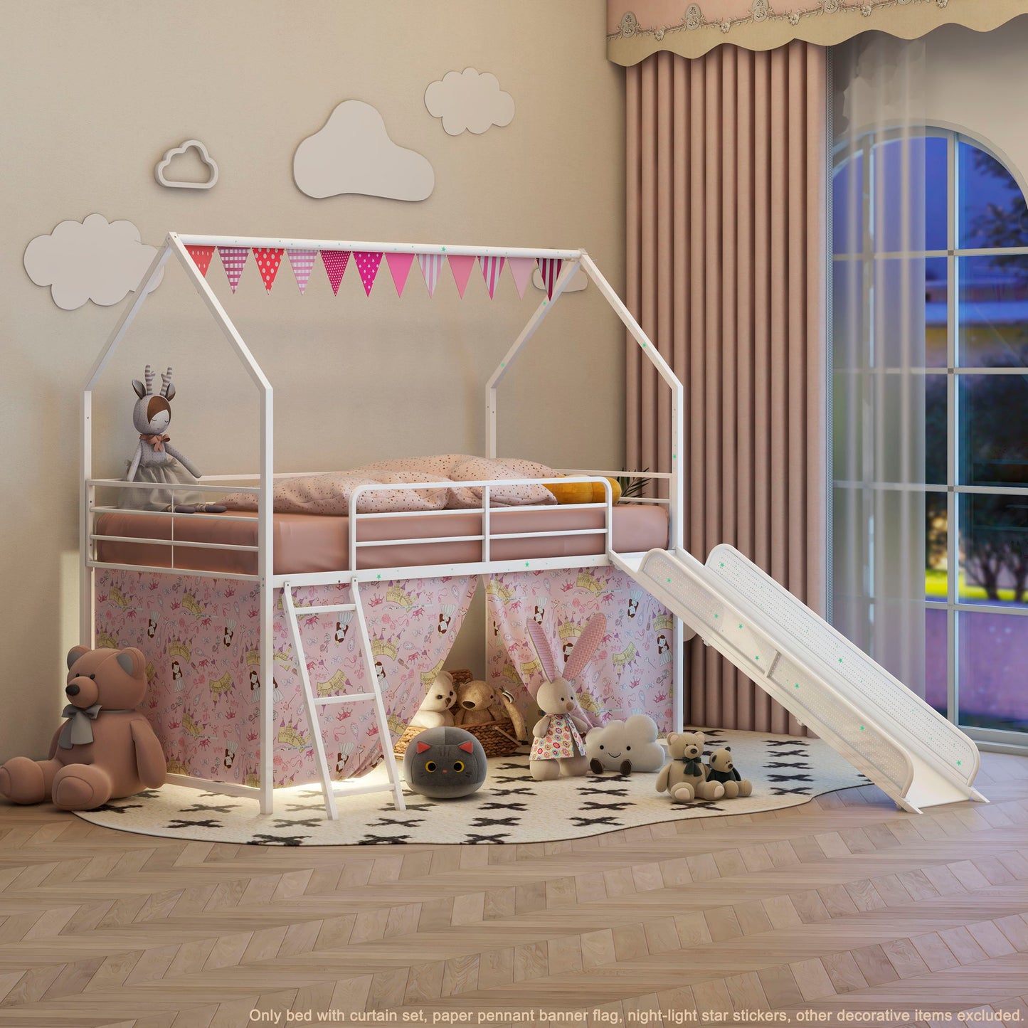 Jack - House Loft Bed With Slide And Curtain Set House & Home Furniture