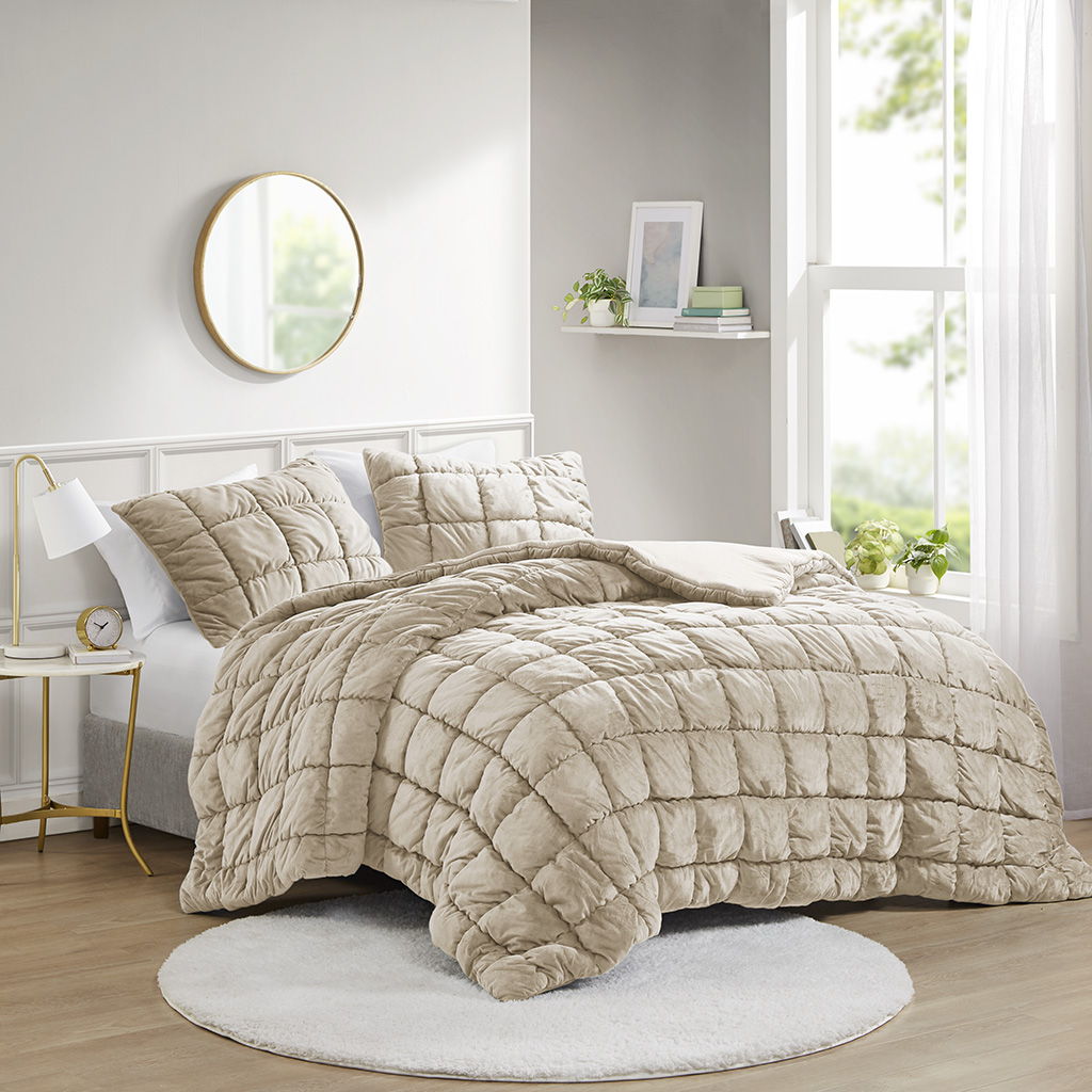 Velvet Dream Puff - 3 Piece Comforter Set - Tan