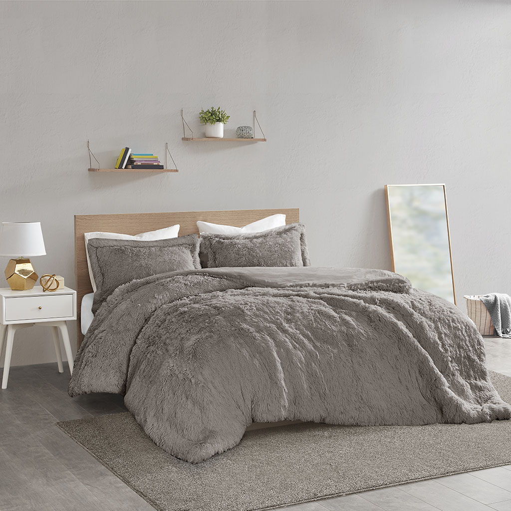 Malea - Twin Shaggy Duvet Cover Set - Gray Intelligent Design
