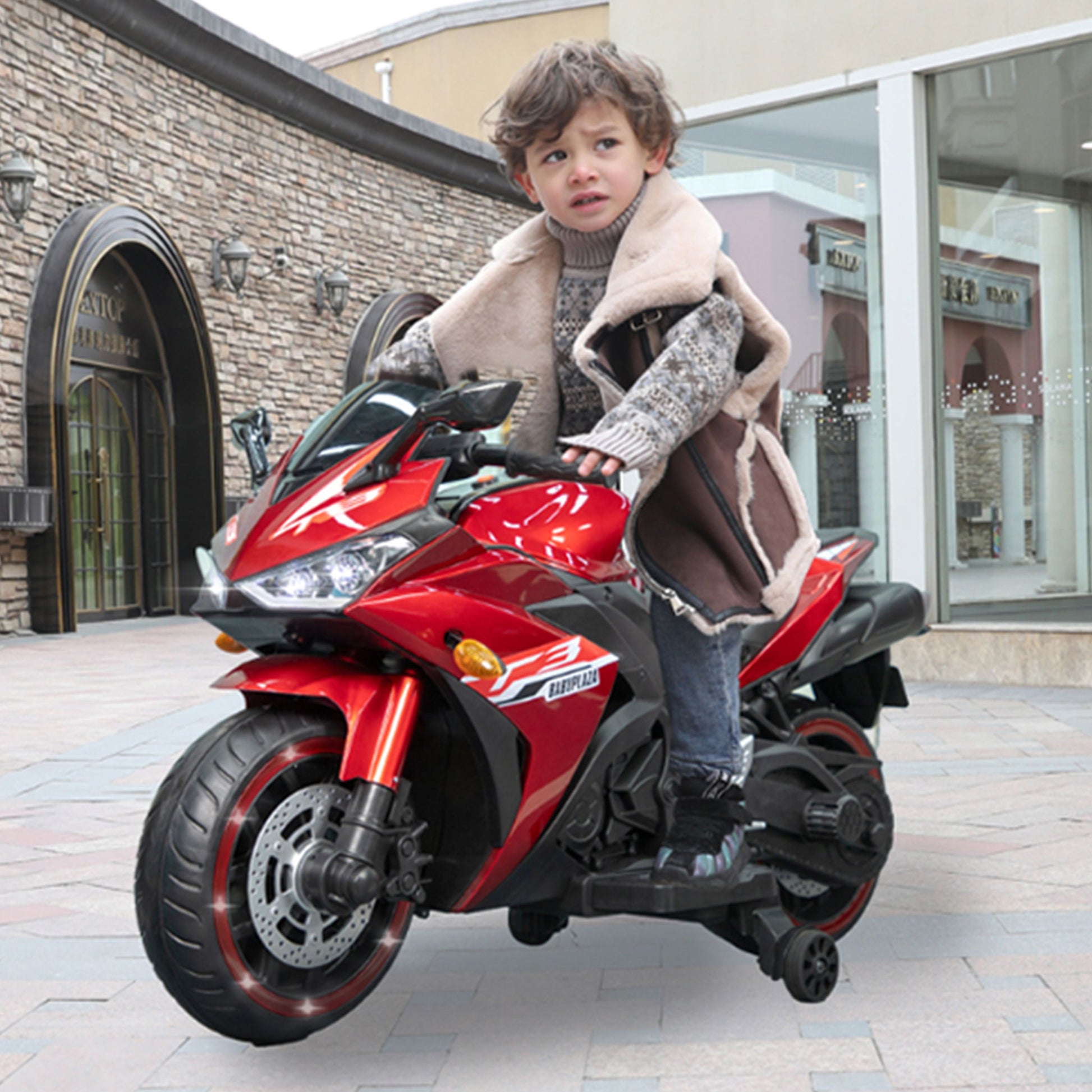Kids 12V Motorcycle With Training Wheels, Manual Throttle, And Lighting Wheels For Boys And Girls Ages 3-6 - Red Daily Nest